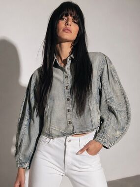 ROBERT RODRIGUEZ Kelly Barrel Sleeve Chambray Denim Jacket Women’s Large NWT